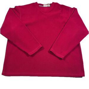 Vintage 90s LL Bean Red Fleece V-Neck Pullover Sweater Men's XL Hong Kong